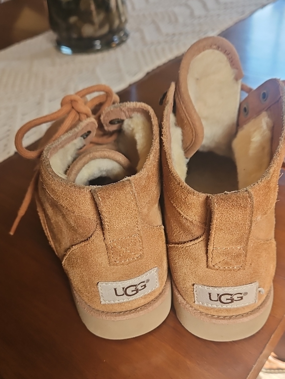 UGG Women's Chestnut Suede Lace-Up Ankle Boots with Shearling